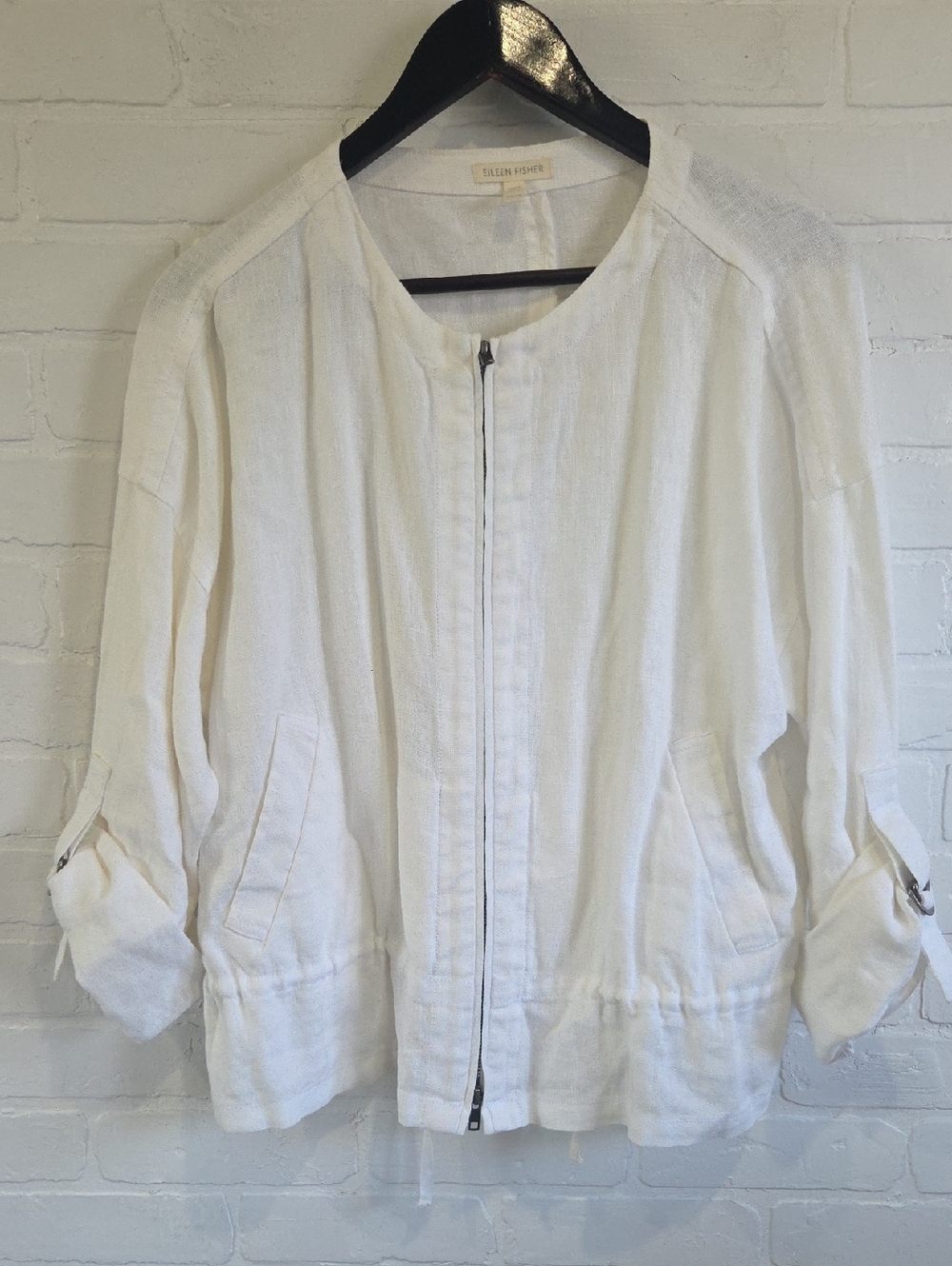 Eileen Fisher Organic Linen Zip-Front Bomber Jacket
